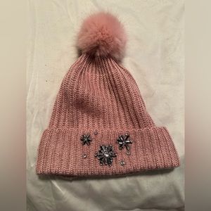 Pink hat with snowflake stones by Victoria secret . Never work smoke free home.